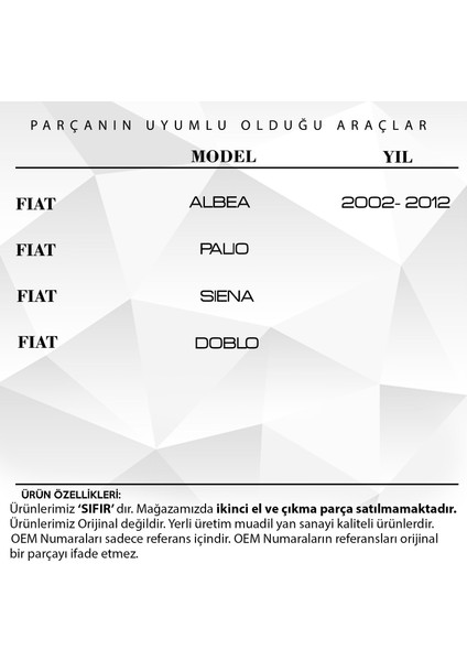 Alpha Auto Part Fiat Doblo, Albea, Palio, Siena Için Cam Kapı Fitil Klipsi- 10'lu