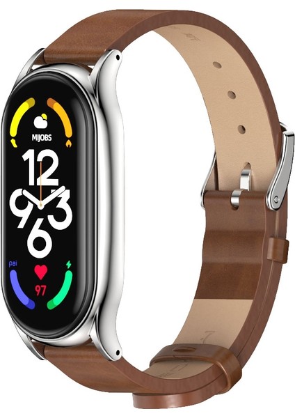 Xiaomi Mi Band 7/7 Nfc Kahverengi Gümüş Için Mikrofiber Deri Izleme Bandı (Yurt Dışından)