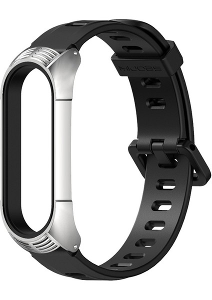 Xiaomi Mı Band Için 6/5/4/3 Silikon Kayış Stil Tf Case Siyah Gümüz (Yurt Dışından)