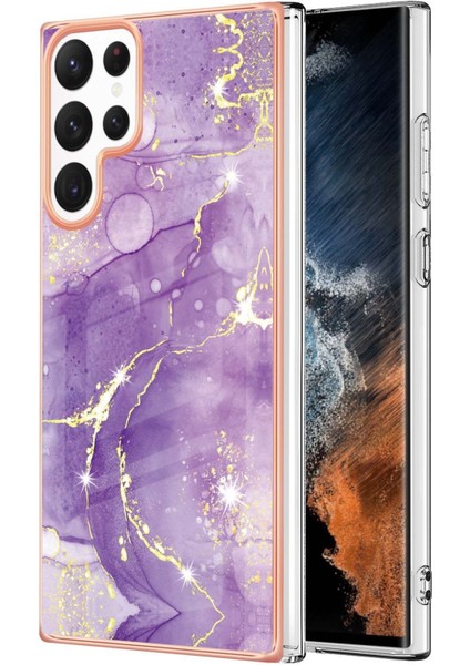 Galaxy S23 Ultra Için Mermer Desenli Tpu Tampon Telefon Kılıfı - Mor (Yurt Dışından)
