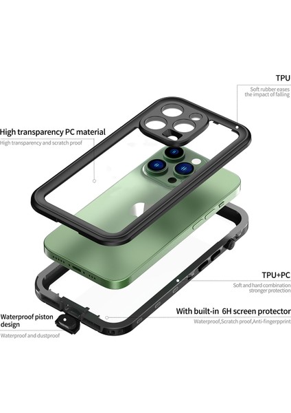 Apple iPhone 14 Pro Max Için Su Geçirmez Kılıf Ekran Koruyucu IP68 Su Altı Telefon Kılıfı - Siyah (Yurt Dışından) modelleri