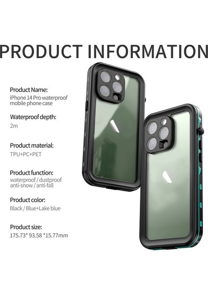 Apple iPhone 14 Pro Max Için Su Geçirmez Kılıf Ekran Koruyucu IP68 Su Altı Telefon Kılıfı - Siyah (Yurt Dışından) indirimleri