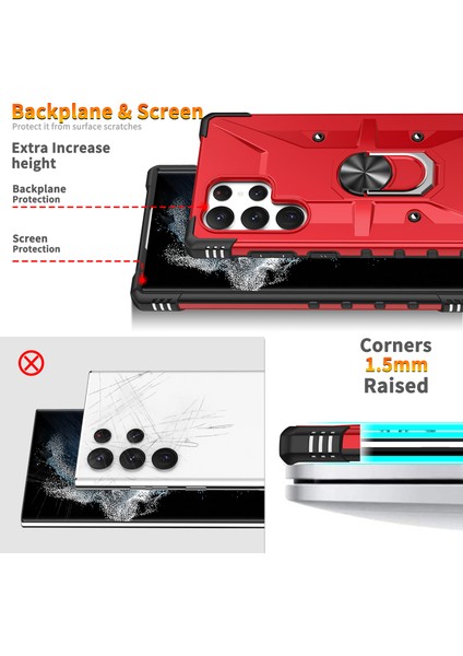 Galaxy S22 Ultra 5g Için Halka Tutucu Standlı Çift Katmanlı Telefon Kılıfı - Kırmızı (Yurt Dışından)