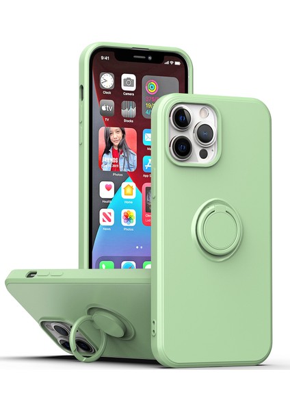 Apple iPhone 14 Plus Için Ince Silikon Yüzük Stand Telefon Kılıfı - Turkuaz (Yurt Dışından)