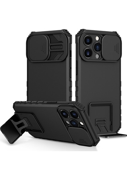Apple iPhone 14 Pro Max Kayar Kamera Kapaklı Standı Telefon Kılıfı - Siyah (Yurt Dışından)