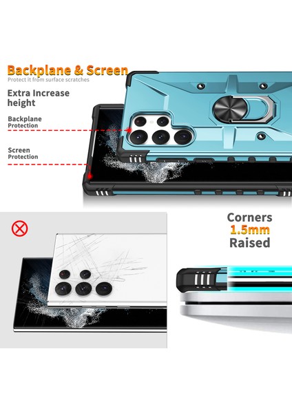 Galaxy S22 Ultra 5g Için Halka Tutucu Standlı Çift Katmanlı Telefon Kılıfı - Mavi (Yurt Dışından) fiyatları