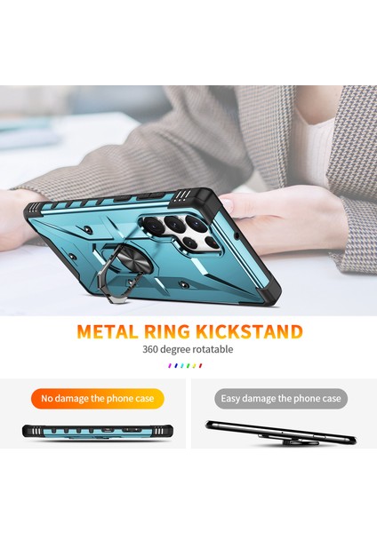 Galaxy S22 Ultra 5g Için Halka Tutucu Standlı Çift Katmanlı Telefon Kılıfı - Mavi (Yurt Dışından) fırsatları