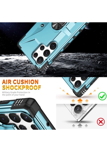 Galaxy S22 Ultra 5g Için Halka Tutucu Standlı Çift Katmanlı Telefon Kılıfı - Mavi (Yurt Dışından) indirimleri