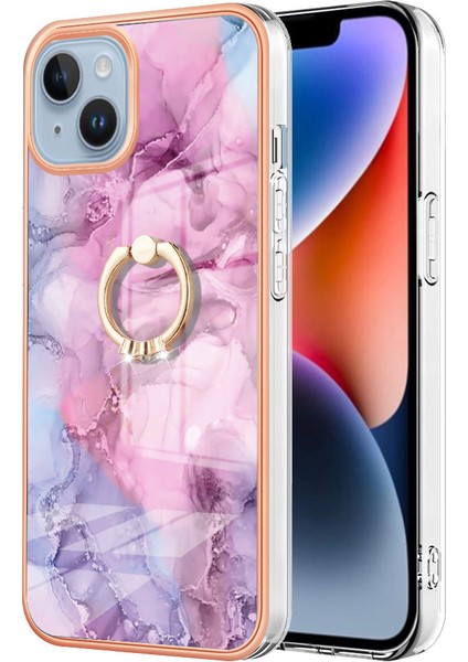 Apple iPhone 14 Için Halka Tutucu ile Desen Sert Arka Tpu Tampon Telefon Kılıfı - Pembe (Yurt Dışından)