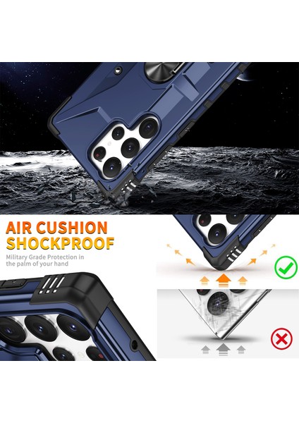 Galaxy S22 Ultra 5g Için Halka Tutucu Standlı Çift Katmanlı Telefon Kılıfı - Lacivert (Yurt Dışından) fiyatları