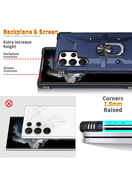 Galaxy S22 Ultra 5g Için Halka Tutucu Standlı Çift Katmanlı Telefon Kılıfı - Lacivert (Yurt Dışından) modelleri