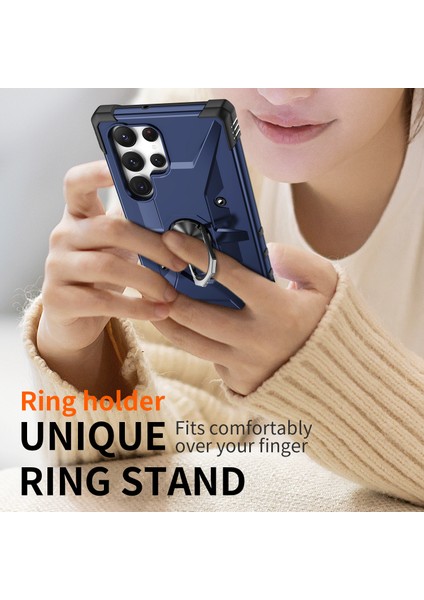 Galaxy S22 Ultra 5g Için Halka Tutucu Standlı Çift Katmanlı Telefon Kılıfı - Lacivert (Yurt Dışından) fırsatları