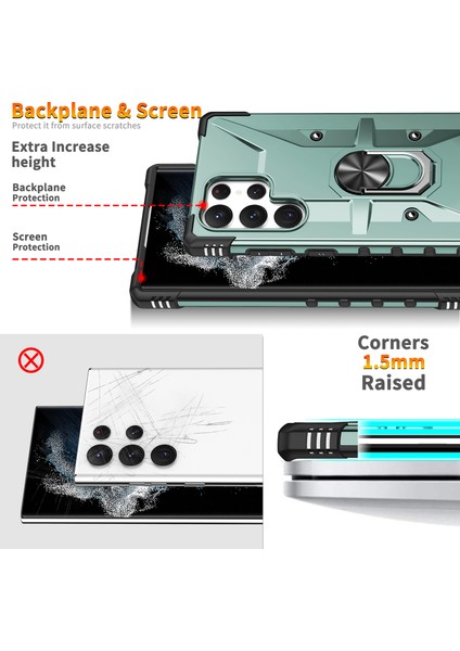 Galaxy S22 Ultra 5g Için Halka Tutucu Standlı Çift Katmanlı Telefon Kılıfı - Yeşil (Yurt Dışından) fiyatları
