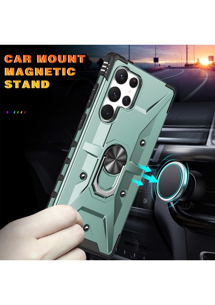 Galaxy S22 Ultra 5g Için Halka Tutucu Standlı Çift Katmanlı Telefon Kılıfı - Yeşil (Yurt Dışından) modelleri