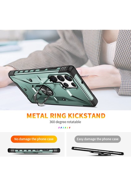 Galaxy S22 Ultra 5g Için Halka Tutucu Standlı Çift Katmanlı Telefon Kılıfı - Yeşil (Yurt Dışından) fırsatları
