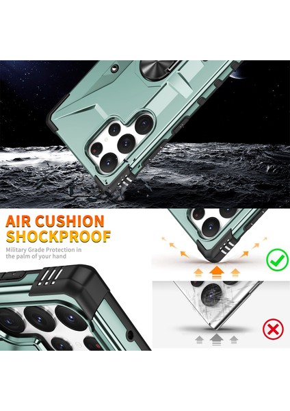 Galaxy S22 Ultra 5g Için Halka Tutucu Standlı Çift Katmanlı Telefon Kılıfı - Yeşil (Yurt Dışından) indirimleri