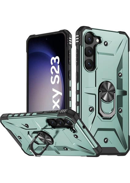 Galaxy S23 Için Halka Tutucu Standlı Çift Katmanlı Telefon Kılıfı - Yeşil (Yurt Dışından)