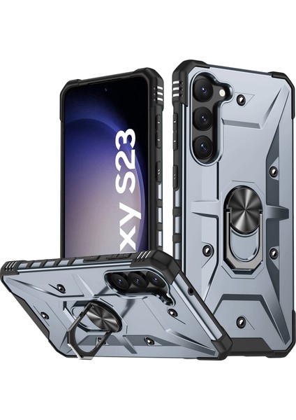 Galaxy S23 Için Halka Tutucu Standlı Çift Katmanlı Telefon Kılıfı - Gri (Yurt Dışından)