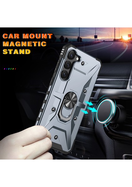 Galaxy S23 Için Halka Tutucu Standlı Çift Katmanlı Telefon Kılıfı - Gri (Yurt Dışından) modelleri