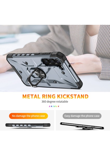 Galaxy S23 Için Halka Tutucu Standlı Çift Katmanlı Telefon Kılıfı - Gri (Yurt Dışından) fırsatları