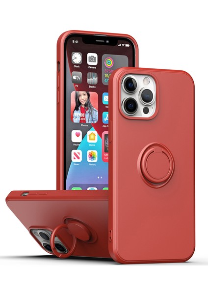 Apple iPhone 14 Için Ince Silikon Yüzük Stand Telefon Kılıfı - Kırmızı (Yurt Dışından)