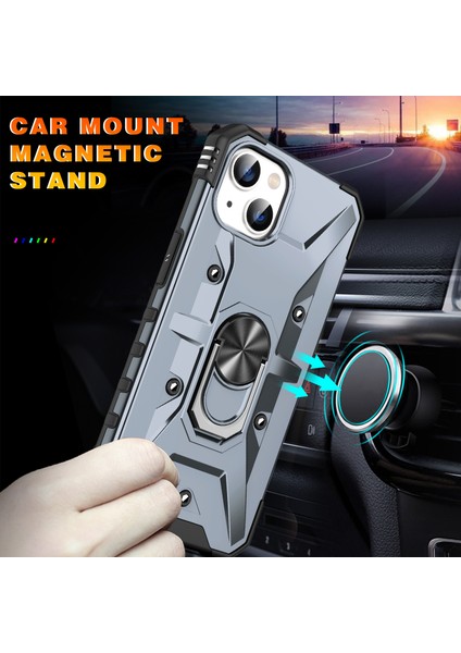 Apple iPhone 14 Için Halka Tutucu Standlı Çift Katmanlı Telefon Kılıfı - Siyah (Yurt Dışından) fırsatları