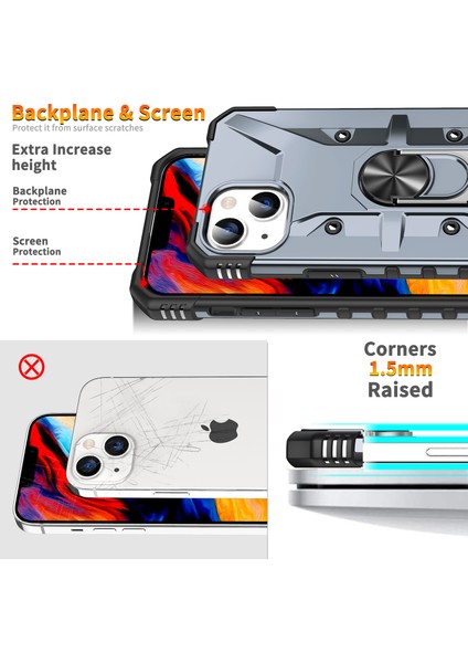 Apple iPhone 14 Için Halka Tutucu Standlı Çift Katmanlı Telefon Kılıfı - Siyah (Yurt Dışından) indirimleri