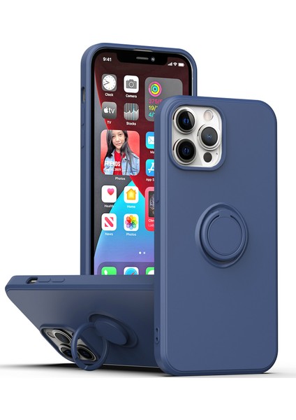 Apple iPhone 14 Için Ince Silikon Yüzük Stand Telefon Kılıfı - Mavi (Yurt Dışından)