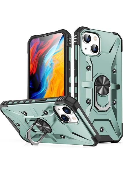 Apple iPhone 14 Için Halka Tutucu Standlı Çift Katmanlı Telefon Kılıfı - Yeşil (Yurt Dışından)