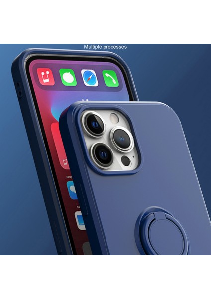 Apple iPhone 14 Için Ince Silikon Yüzük Stand Telefon Kılıfı - Mavi (Yurt Dışından) modelleri