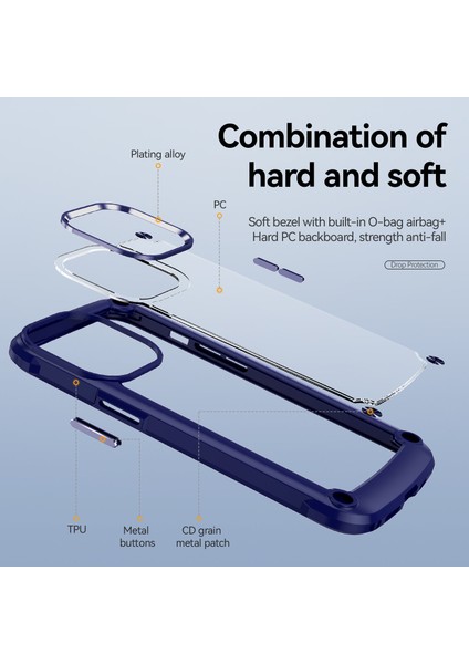 Apple iPhone 14 Pro Max Için Şeffaf Sert Pc Tpu Tampon Telefon Kılıfı - Mavi (Yurt Dışından)