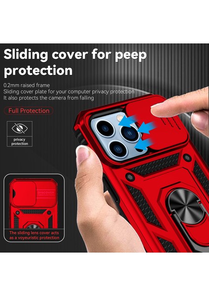 Apple iPhone 14 Pro Için Halka Ayaklı ve Kayar Kamera Kapaklı Telefon Kılıf - Kırmızı (Yurt Dışından) fiyatları