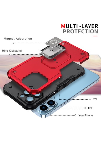 Apple iPhone 14 Pro Max Için Halka Tutucu Stand Çift Katmanlı Telefon Kılıf - Siyah (Yurt Dışından) fiyatları
