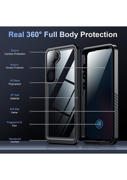 Galaxy S23 Için Su Geçirmez Kılıf Ekran Koruyucu IP68 Su Altı Telefon Kılıfı - Siyah (Yurt Dışından) indirimleri