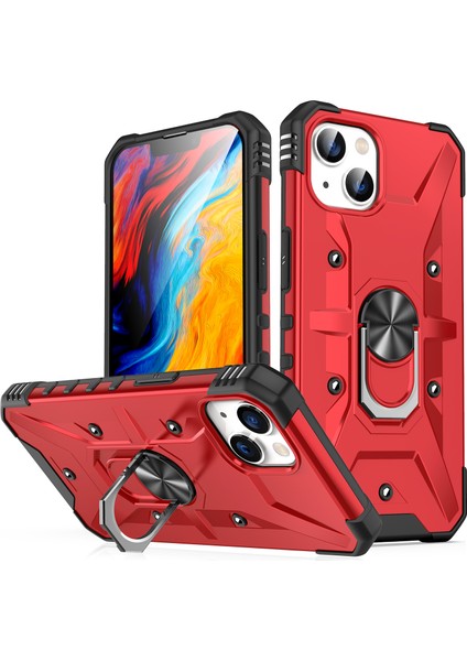 Apple iPhone 14 Plus Için Halka Tutucu Standlı Çift Katmanlı Telefon Kılıfı - Kırmızı (Yurt Dışından)