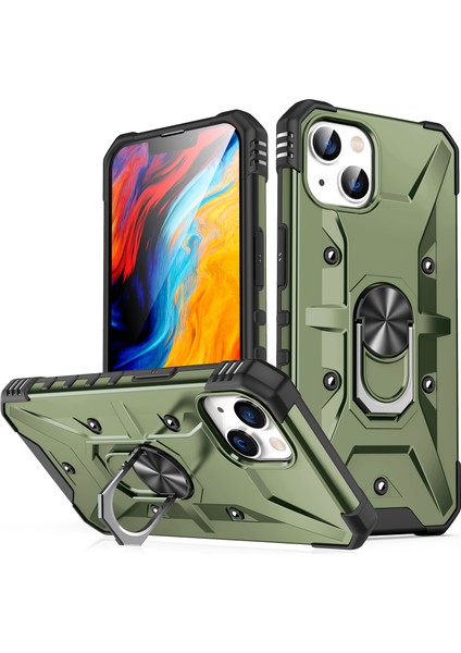 Apple iPhone 14 Plus Için Halka Tutucu Standlı Çift Katmanlı Telefon Kılıfı - Koyu Yeşil (Yurt Dışından)