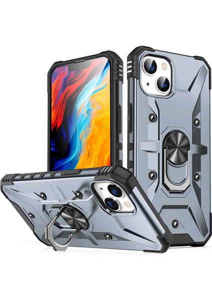 Apple iPhone 14 Plus Için Halka Tutucu Standlı Çift Katmanlı Telefon Kılıfı - Gri (Yurt Dışından)