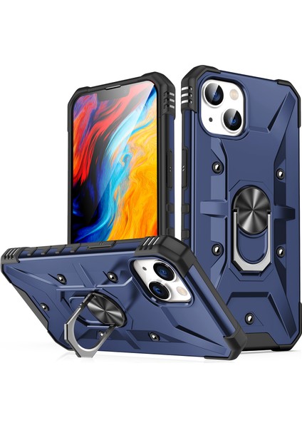 Apple iPhone 14 Plus Için Halka Tutucu Standlı Çift Katmanlı Telefon Kılıfı - Lacivert (Yurt Dışından)