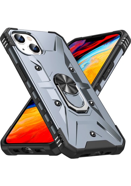 Apple iPhone 14 Plus Için Halka Tutucu Standlı Çift Katmanlı Telefon Kılıfı - Lacivert (Yurt Dışından)