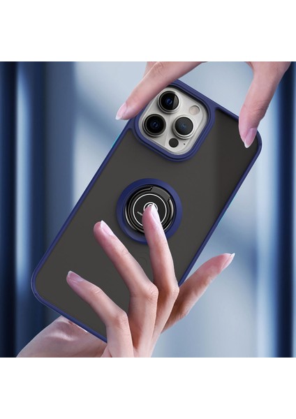 Apple iPhone 14 Pro Max Için Yüzük Stand Mat Sert Silikon Telefon Kılıfı - Siyah / Kırmızı (Yurt Dışından) indirimleri