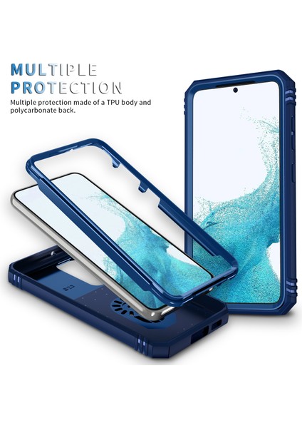 Galaxy S23+ Için Kayar Lens Koruyucu Halka Standlı Telefon Kılıfı - Mavi (Yurt Dışından) modelleri