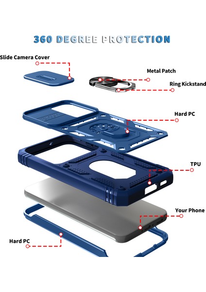 Galaxy S23+ Için Kayar Lens Koruyucu Halka Standlı Telefon Kılıfı - Mavi (Yurt Dışından) fırsatları