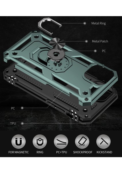 Apple iPhone 14 Için Halka Tutuculu Çift Katmanlı Telefon Kılıfı - Yeşil (Yurt Dışından) modelleri