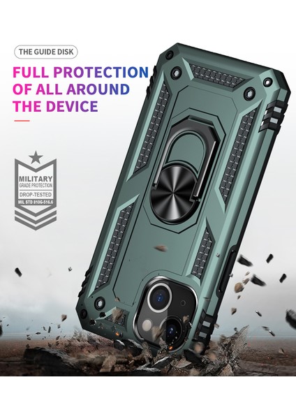 Apple iPhone 14 Için Halka Tutuculu Çift Katmanlı Telefon Kılıfı - Yeşil (Yurt Dışından) indirimleri