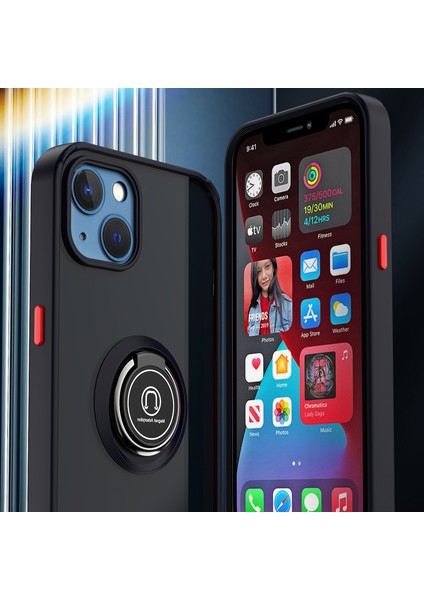 Apple iPhone 14 Plus Için Yüzük Stand Mat Sert Silikon Telefon Kılıfı - Siyah / Kırmızı (Yurt Dışından) modelleri