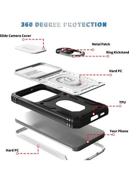 Galaxy S23+ Için Kayar Lens Koruyucu Halka Standlı Telefon Kılıfı - Beyaz (Yurt Dışından) fırsatları