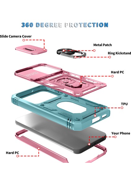 Galaxy S23+ Için Kayar Lens Koruyucu Halka Standlı Telefon Kılıfı - Pembe / Yeşil (Yurt Dışından) fırsatları