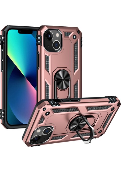 Apple iPhone 14 Için Halka Tutuculu Çift Katmanlı Telefon Kılıfı - Rose Gold (Yurt Dışından)