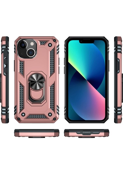 Apple iPhone 14 Için Halka Tutuculu Çift Katmanlı Telefon Kılıfı - Rose Gold (Yurt Dışından) fiyatları