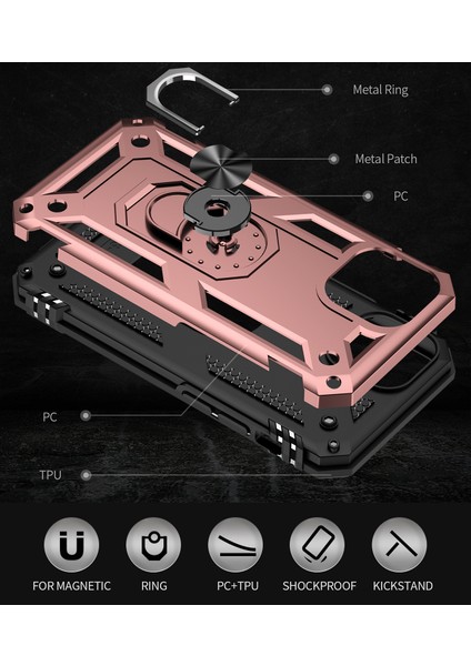 Apple iPhone 14 Için Halka Tutuculu Çift Katmanlı Telefon Kılıfı - Rose Gold (Yurt Dışından) modelleri